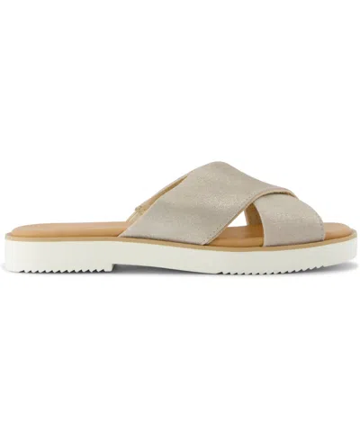 Toms Mae Crisscross Slide Sandal In Champagne Metallic Suede