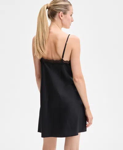 Inc International Concepts Women's Lace-trim Satin Chemise, Exclusively At Macy's In Black