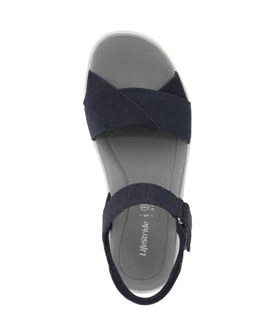 Bzees Lifestride Lane Sandal In Navy Blazer Stretch Denim Fabric