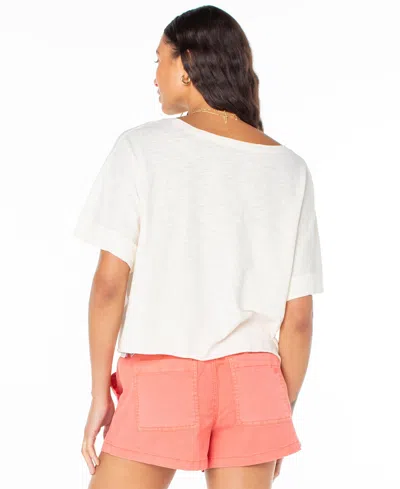 Roxy Juniors' Cotton Palm Stripe Crewneck Tee In Egret