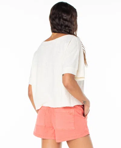 Roxy Juniors' Cotton Palm Stripe Crewneck Tee In Egret