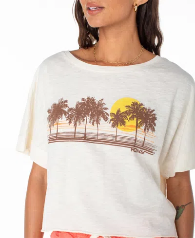 Roxy Juniors' Cotton Palm Stripe Crewneck Tee In Egret