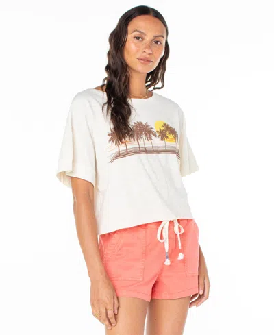 Roxy Juniors' Cotton Palm Stripe Crewneck Tee In Egret