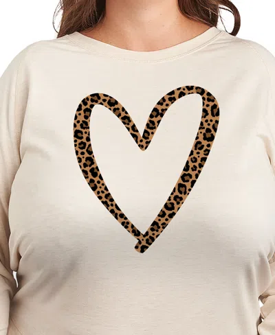Hybrid Apparel Plus Size Leopard Heart Graphic Pullover T-shirt In Neutral