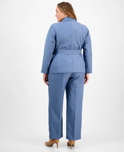 Le Suit Plus Size Two-button Belted Safari Jacket & Mid-rise Straight-leg Pants Set In Blue