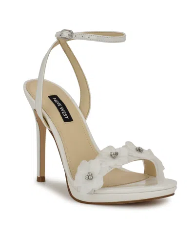 Nine West Women's Lovely Flowers Stiletto Sandals In White Patent