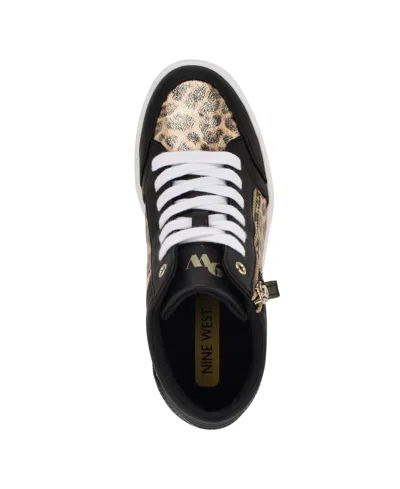 Nine West Women's Tons High Top Hidden Wedge Sneakers In Gold Shimmer Leopard
