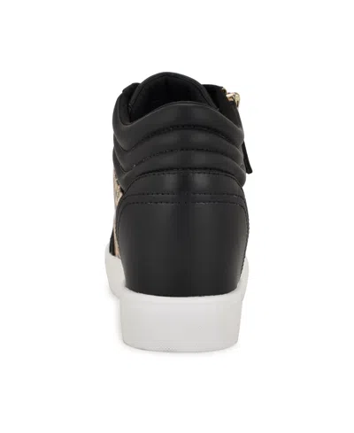 Nine West Women's Tons High Top Hidden Wedge Sneakers In Gold Shimmer Leopard