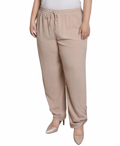Ny Collection Plus Size Pull On Cargo Pants In Pale Khaki