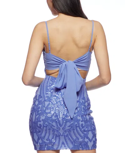 B Darlin Juniors' Sequined Chiffon-tie Bodycon Dress In Dark Periwinkle