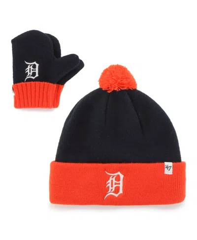 47 Brand Toddler Navy Detroit Tigers Bam Bam Cuffed With Pom Knit Hat & Mittens Set In Navy