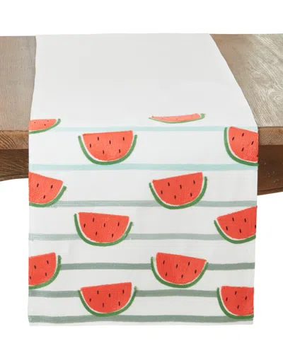 Saro Lifestyle Refreshing Watermelon Slice Table Runner, 16" X 70" In White