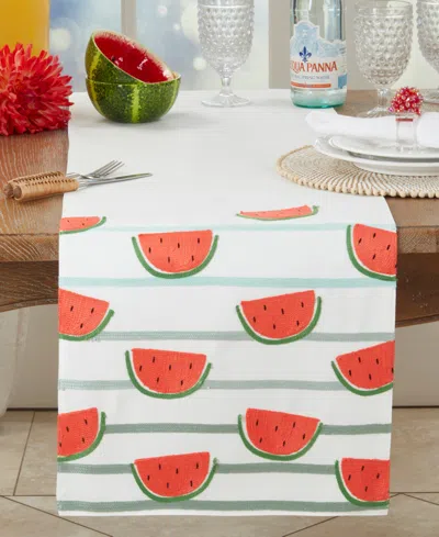 Saro Lifestyle Refreshing Watermelon Slice Table Runner, 16" X 70" In White