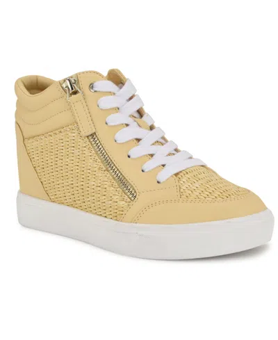 Nine West Women's Tons High Top Hidden Wedge Sneakers In Light Natural Woven