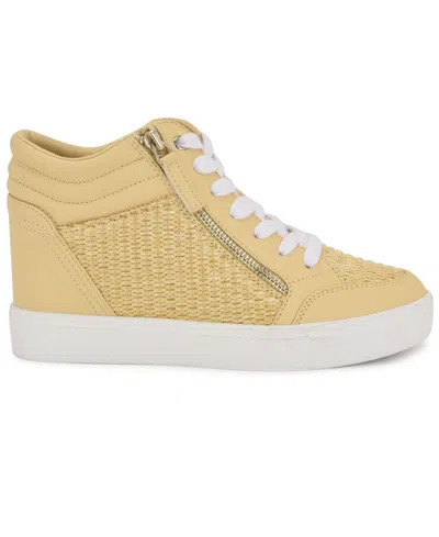 Nine West Women's Tons High Top Hidden Wedge Sneakers In Light Natural Woven