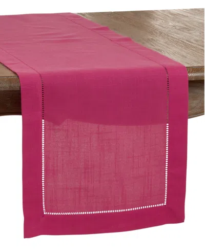 Saro Lifestyle Hemstitched Border Table Runner, 16" X 54" In Fuchsia