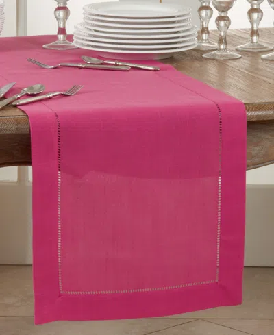 Saro Lifestyle Hemstitched Border Table Runner, 16" X 54" In Fuchsia
