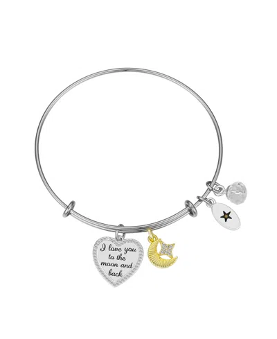 Unwritten "i Love You To The Moon And Back" Heart Charm Bangle Bracelet In Two Tone