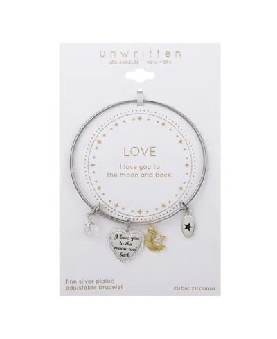Unwritten "i Love You To The Moon And Back" Heart Charm Bangle Bracelet In Two Tone