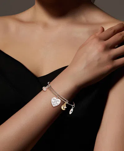 Unwritten "i Love You To The Moon And Back" Heart Charm Bangle Bracelet In Two Tone