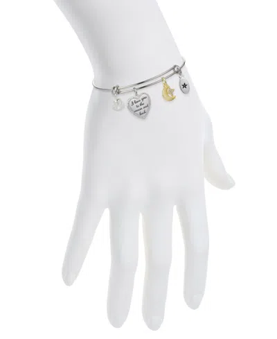 Unwritten "i Love You To The Moon And Back" Heart Charm Bangle Bracelet In Two Tone