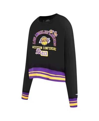 Pro Standard Women's Black Los Angeles Lakers Area Code Cropped Pullover Sweatshirt In Black