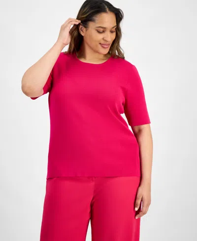 Tahari Asl Plus Size Knit T-shirt In Raspberry
