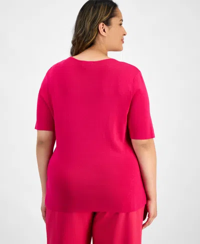 Tahari Asl Plus Size Knit T-shirt In Raspberry