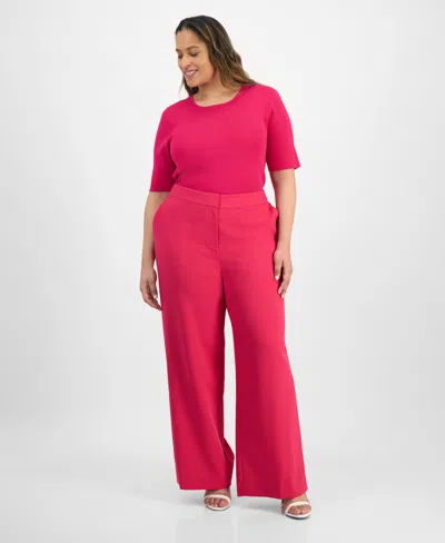 Tahari Asl Plus Size Wide-leg Pants In Raspberry