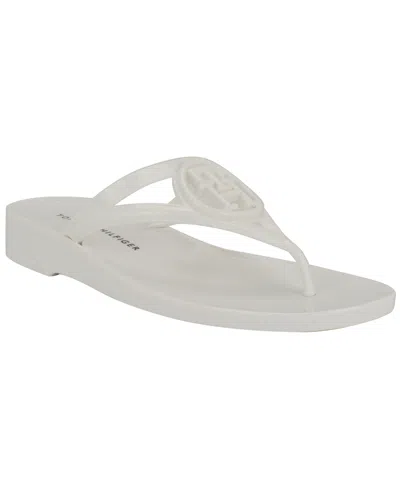 Tommy Hilfiger Women's Vedna Cutout Logo Jelly Thong Sandals In White