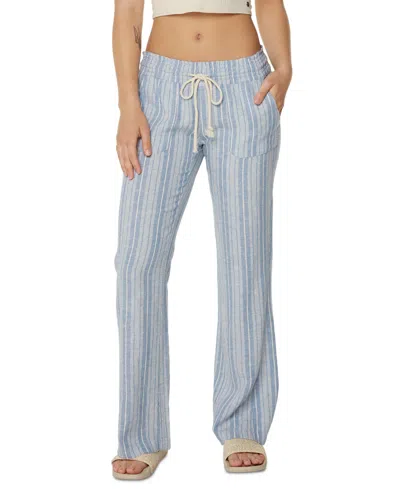 Roxy Oceanside Stripe Linen Blend Pants In Blue