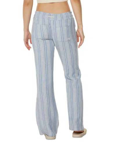 Roxy Oceanside Stripe Linen Blend Pants In Blue