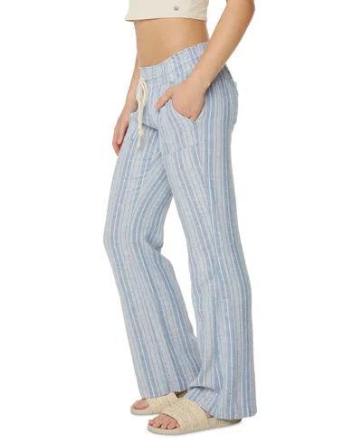 Roxy Oceanside Stripe Linen Blend Pants In Blue