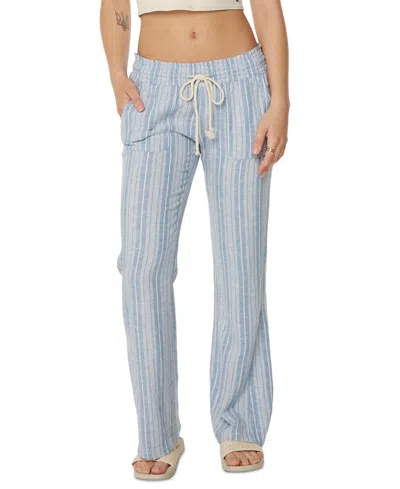 Roxy Oceanside Stripe Linen Blend Pants In Blue