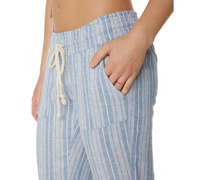 Roxy Oceanside Stripe Linen Blend Pants In Blue