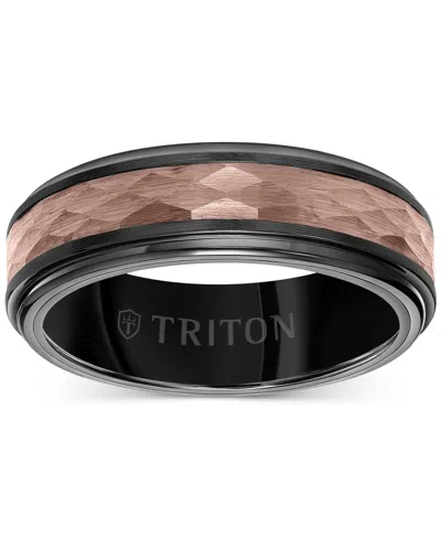 Triton Men's Two-tone Espresso Faceted Texture Wedding Band In Brown & Black Tungsten Carbide In Brown  Black