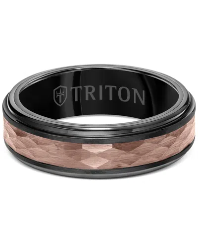 Triton Men's Two-tone Espresso Faceted Texture Wedding Band In Brown & Black Tungsten Carbide In Brown  Black