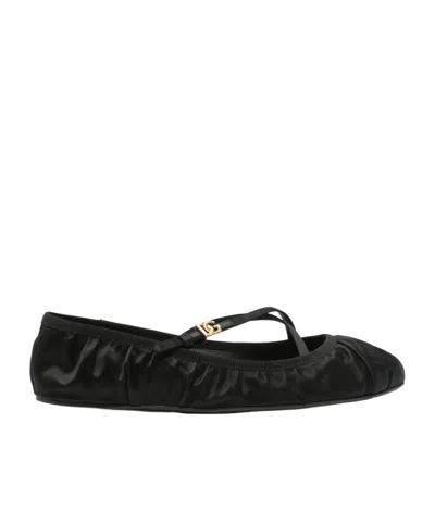 Dolce & Gabbana 5mm Criss Cross Nappa Ballerina Flats In Black