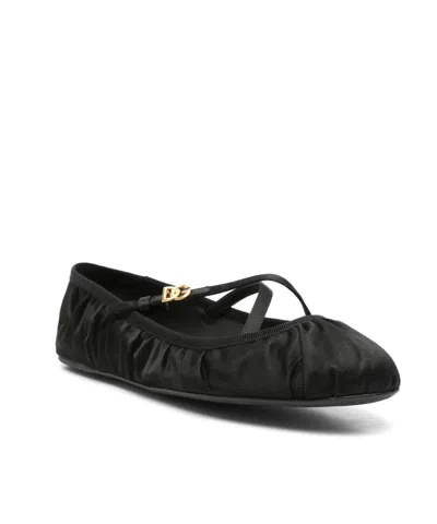 Dolce & Gabbana 5mm Criss Cross Nappa Ballerina Flats In Black