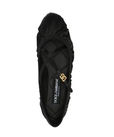 Dolce & Gabbana 5mm Criss Cross Nappa Ballerina Flats In Black
