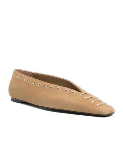 Totême Lace-up Eyelet-embellished Suede Ballet Flats In Brown