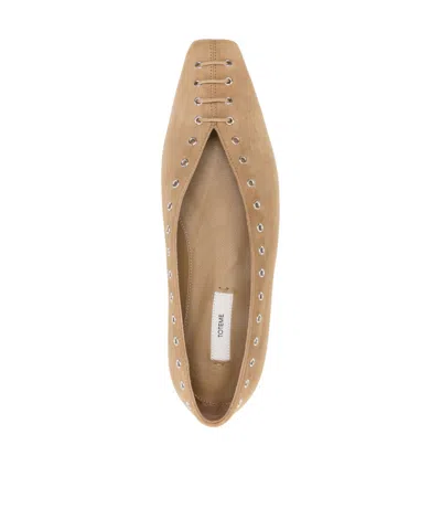 Totême Lace-up Eyelet-embellished Suede Ballet Flats In Brown