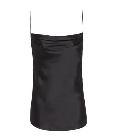 Balmain Sleeved Draped Satin Top In Black