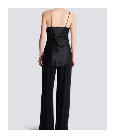 Balmain Sleeved Draped Satin Top In Black