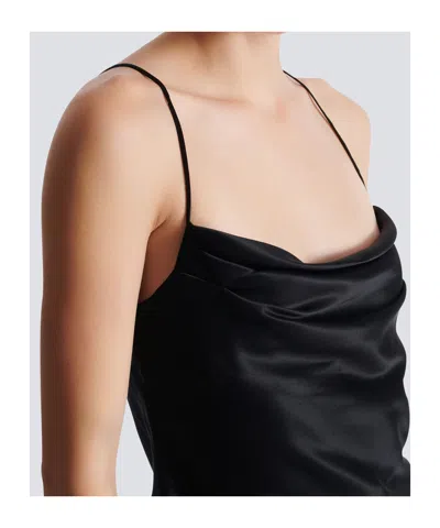 Balmain Sleeved Draped Satin Top In Black