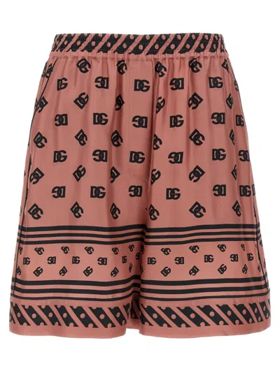 Dolce & Gabbana Bermuda Shorts In Silk With Striped Hem In Pink