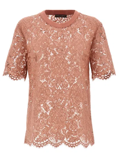 Dolce & Gabbana Cordonetto Lace T Shirt In Pink