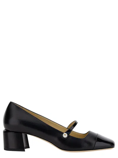 Jimmy Choo Elisa 45' Black Pumps With Pearl Detail In Patent Leather In Black