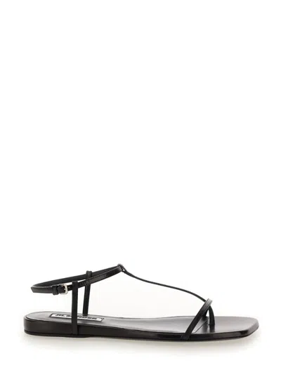 Jil Sander Leather Sandals Flat Sole Pointed Toe In Black