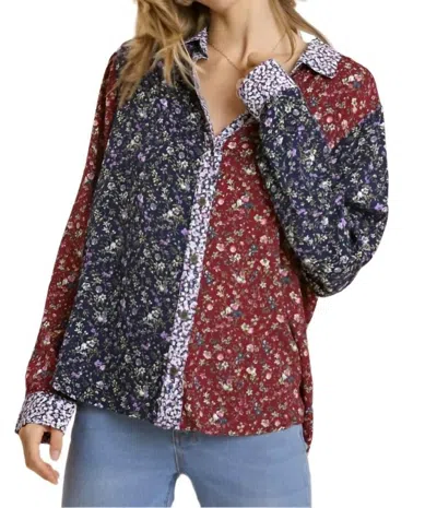 Umgee Mixed Floral Roll Tab Shirt In Floral Multi In Multi
